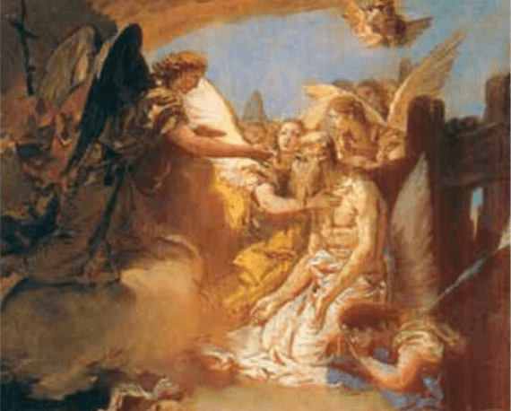 St. Jerome receives Eucharist from angels